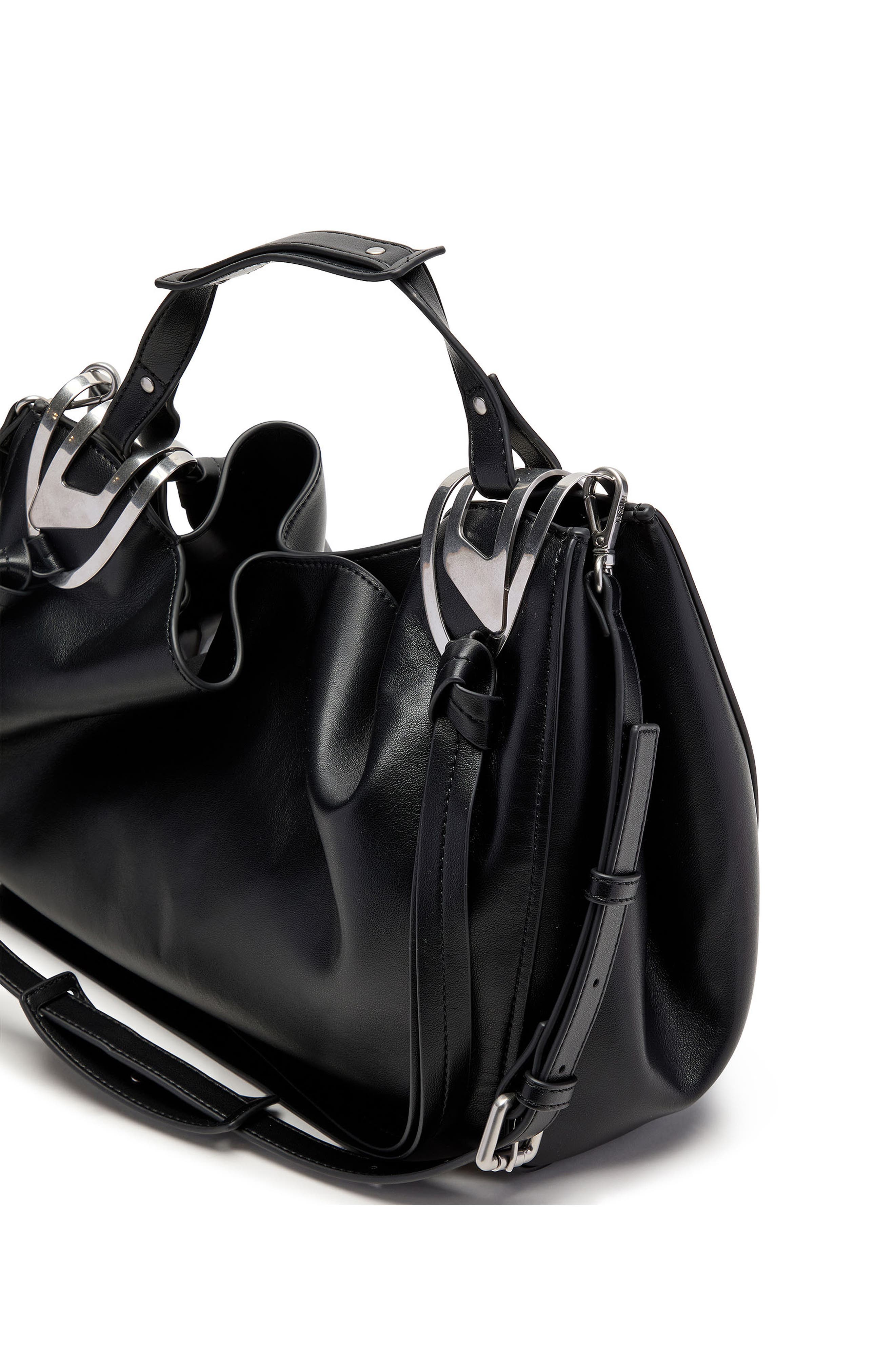 DIESEL<sup>®</sup> Medium Knot-D Top Handle Faux Leather Handbag, Alternate, color, Black