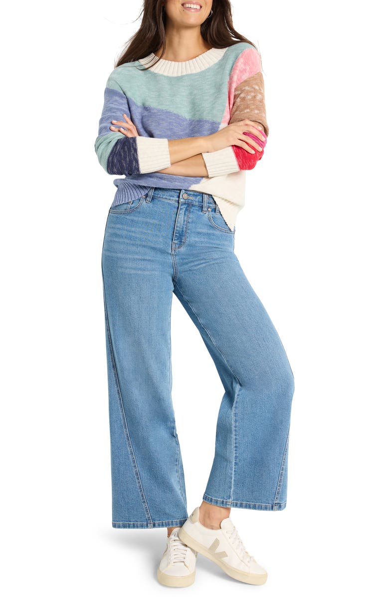 NIC+ZOE Color Crossing Colorblock Cotton Blend Sweater, Alternate, color, Blue Multi