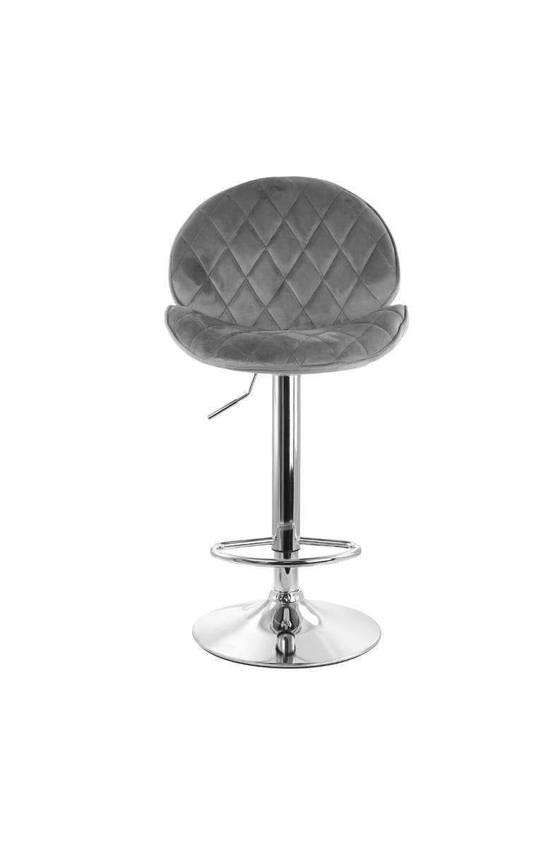 Elama 2 Piece Diamond Tufted Velvet Material Adjustable Bar Stool, Alternate, color, Gray