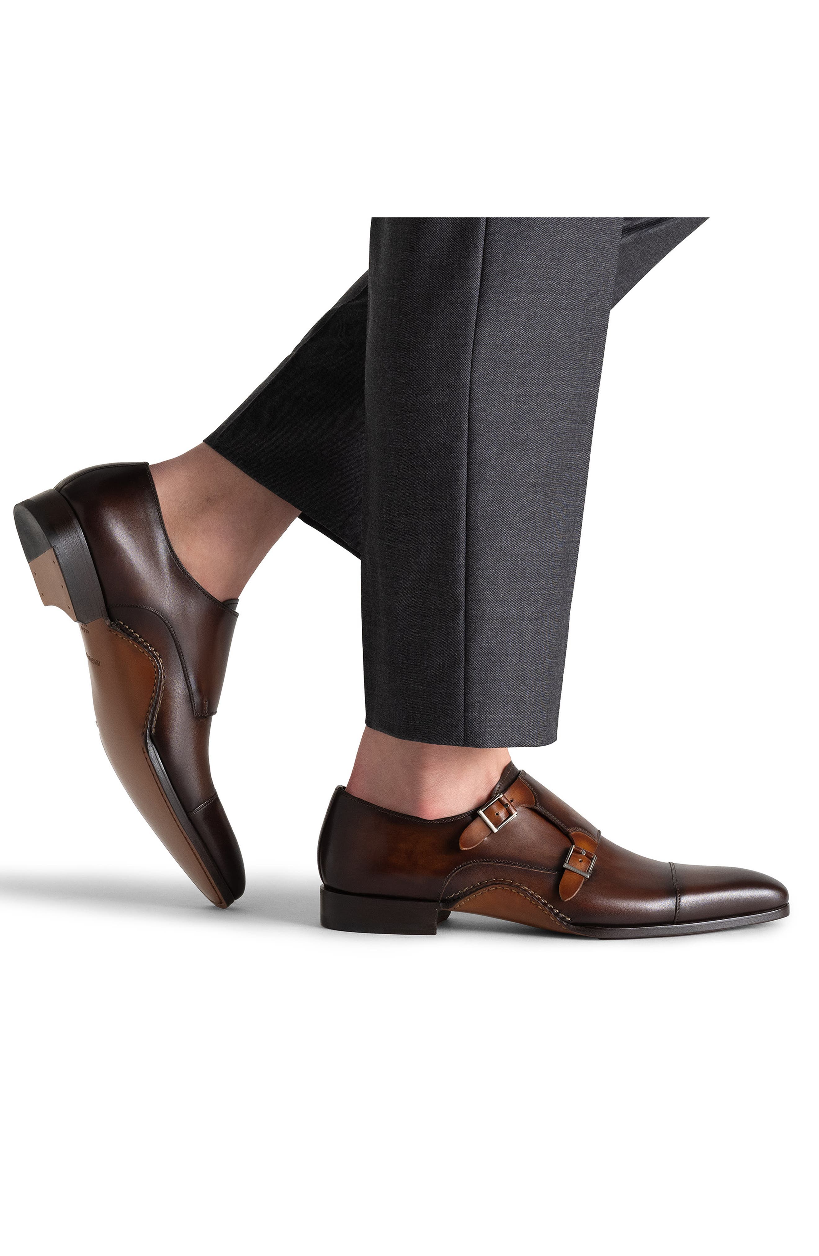 Magnanni Leros Cap Toe Double Monk Shoe, Alternate, color, Cuero