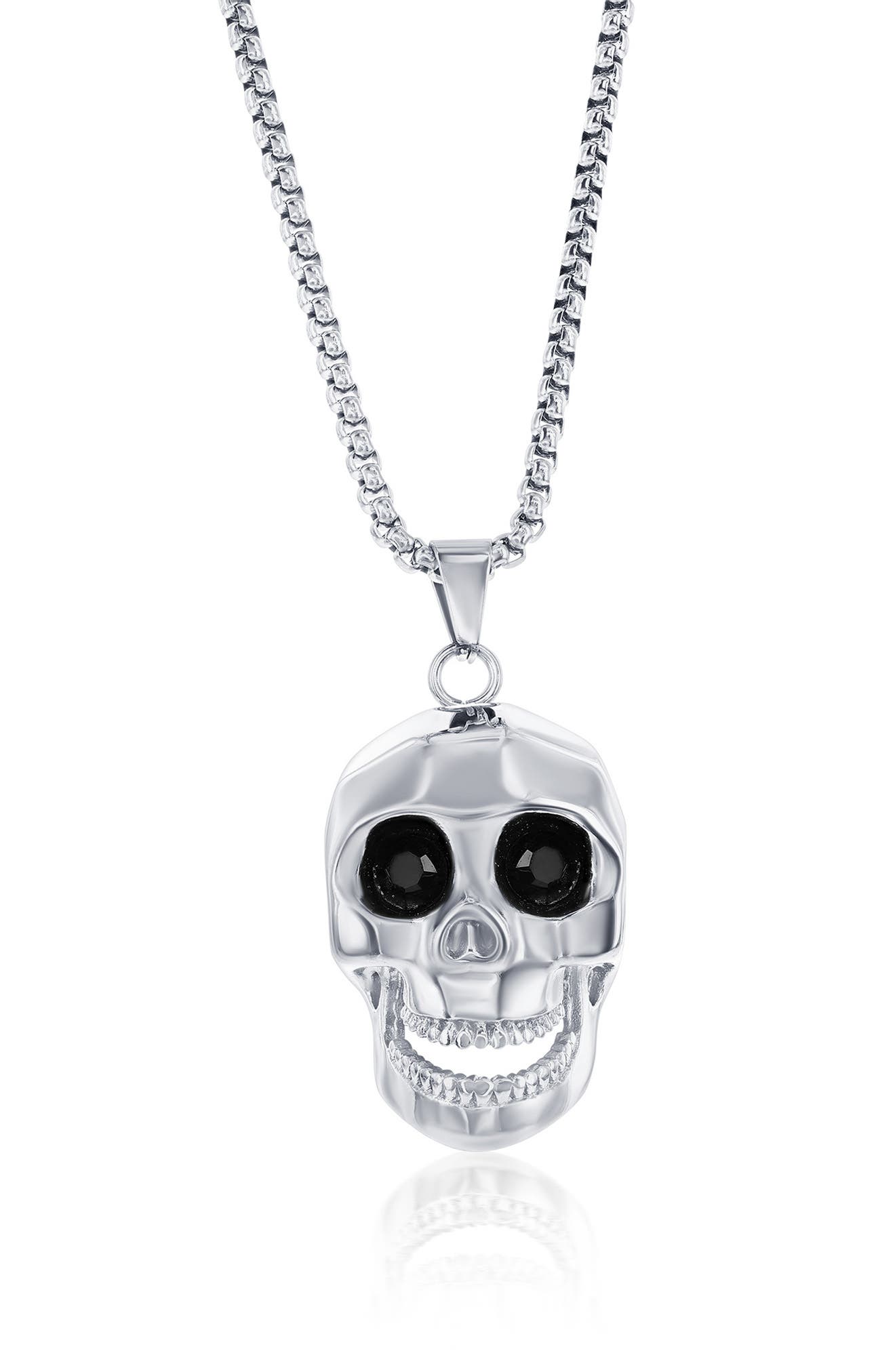 Blackjack Skull Pendant Necklace In Silver