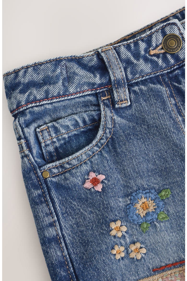 Kids' Patchwork Embroidery Straight Leg Jeans, Alternate, color, BLUE