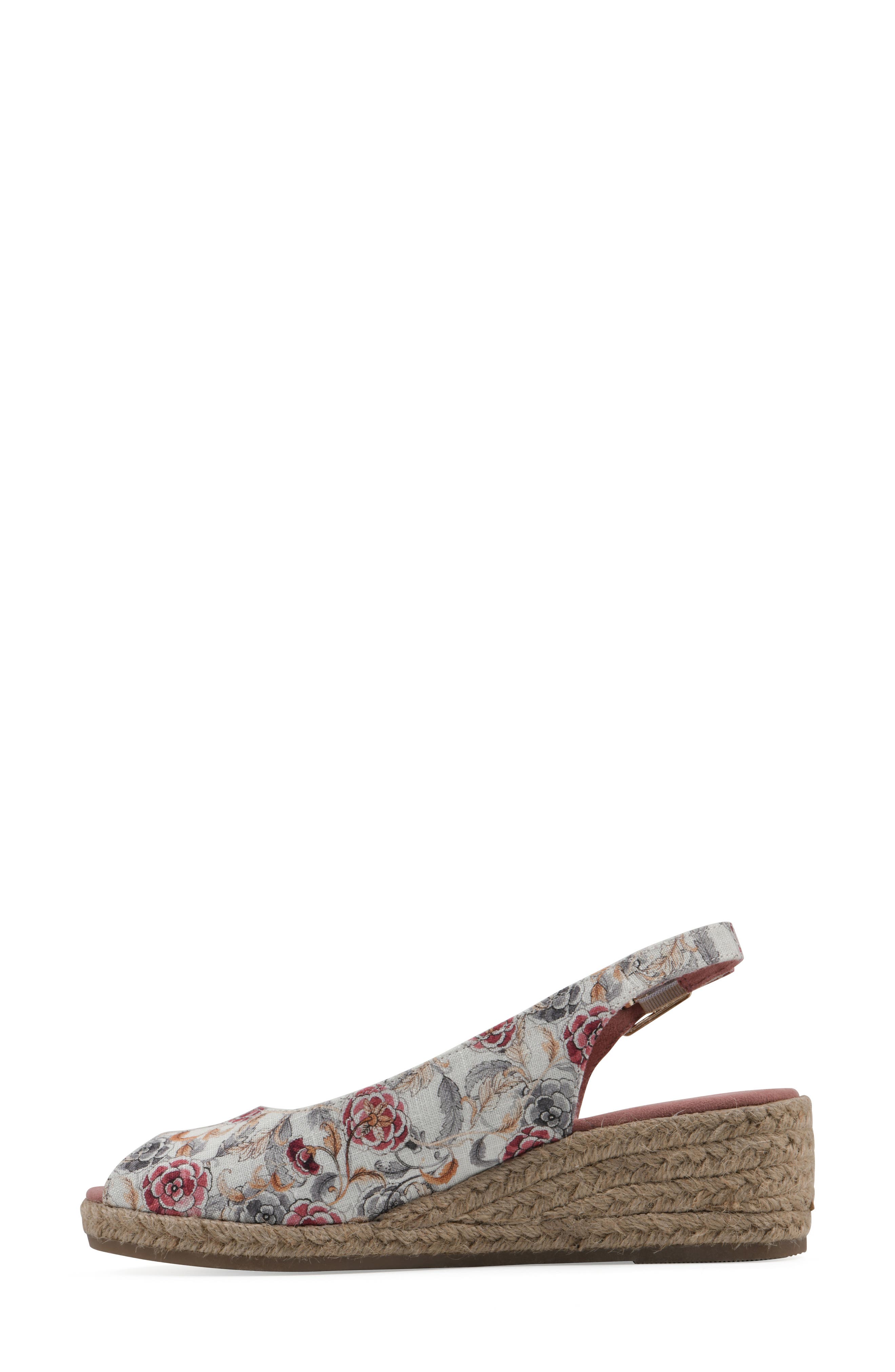 White Mountain Footwear Maize Slingback Wedge Sandal, Alternate, color, White/ Pink Floral Fabric