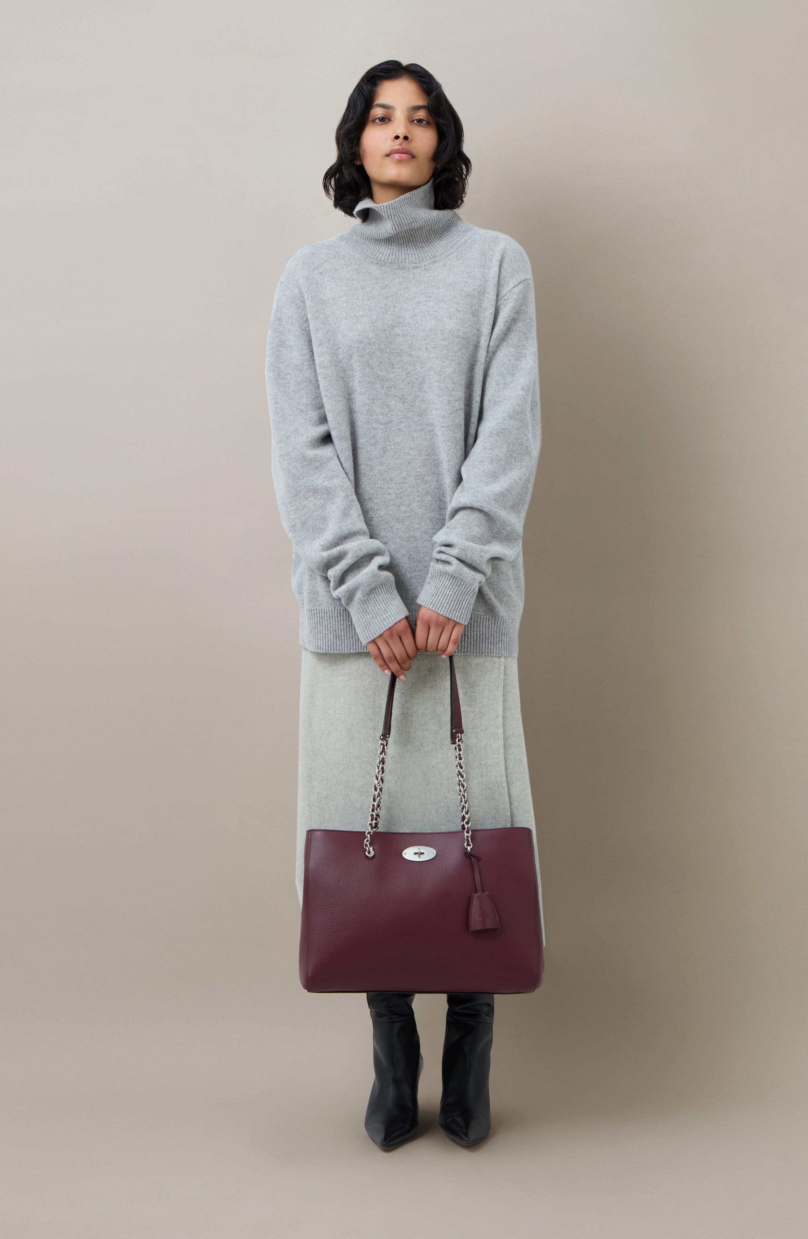 Mulberry Lily Chain Leather Tote, Alternate, color, Black Cherry