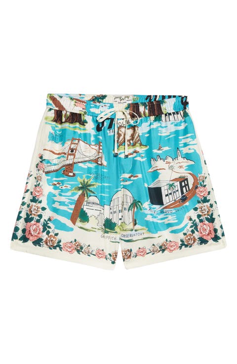 California Print Silk Pajama Shorts