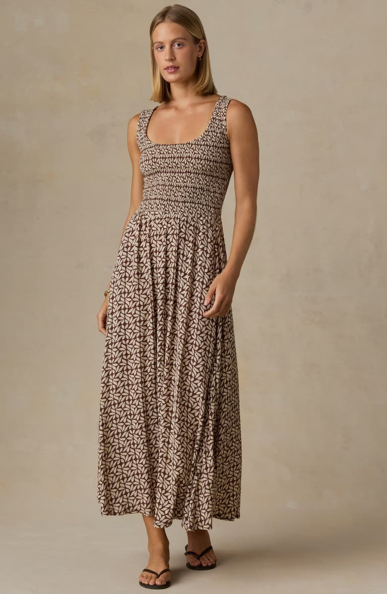 Faherty Sophia Smocked Sleeveless Dress, Alternate, color, Chocolate Petal