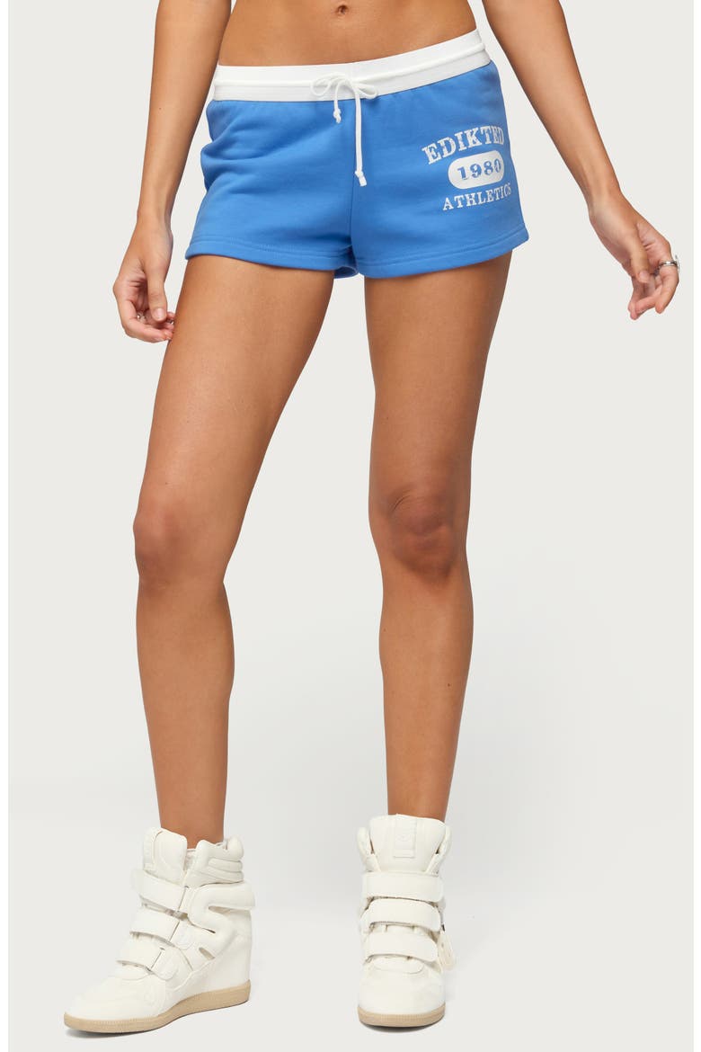 Athlete Contrast Waist Drawstring Micro Shorts, Main, color, BLUE