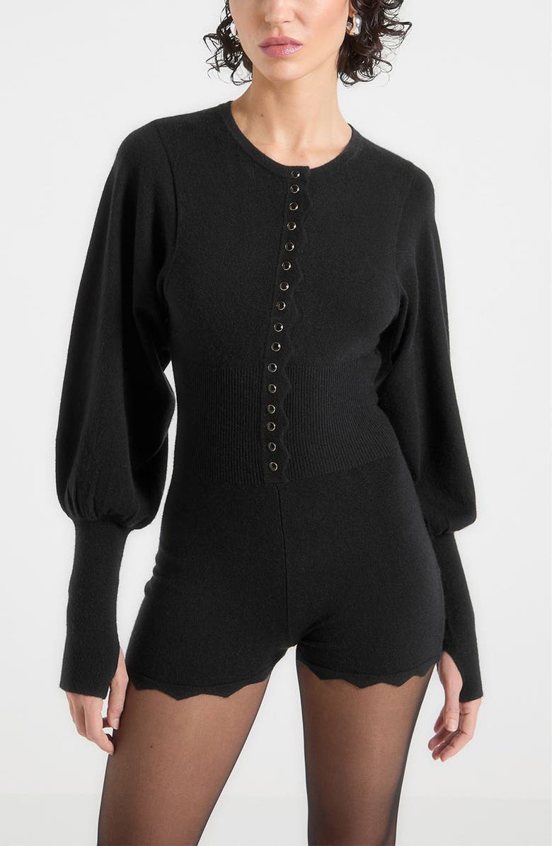 Manière De Voir Michele Knitted Scallop Hem Playsuit, Main, color, Black