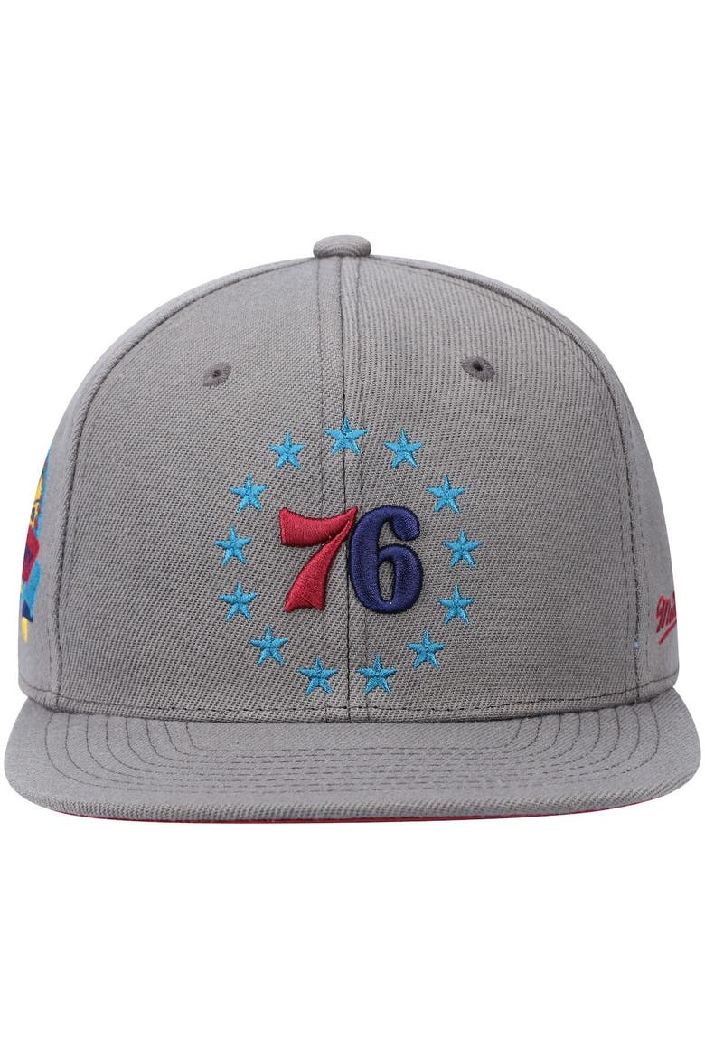 Men's Mitchell & Ness Charcoal Philadelphia 76ers Hardwood Classics 60th Anniversary Carbon Cabernet Fitted Hat, Alternate, color, Charcoal
