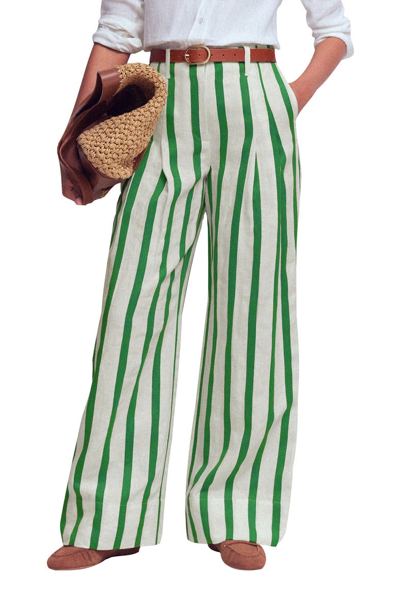 Pimlico Stripe LInen & Cotton Pants, Main, color, IVORY, FRESH GREEN STRIPE