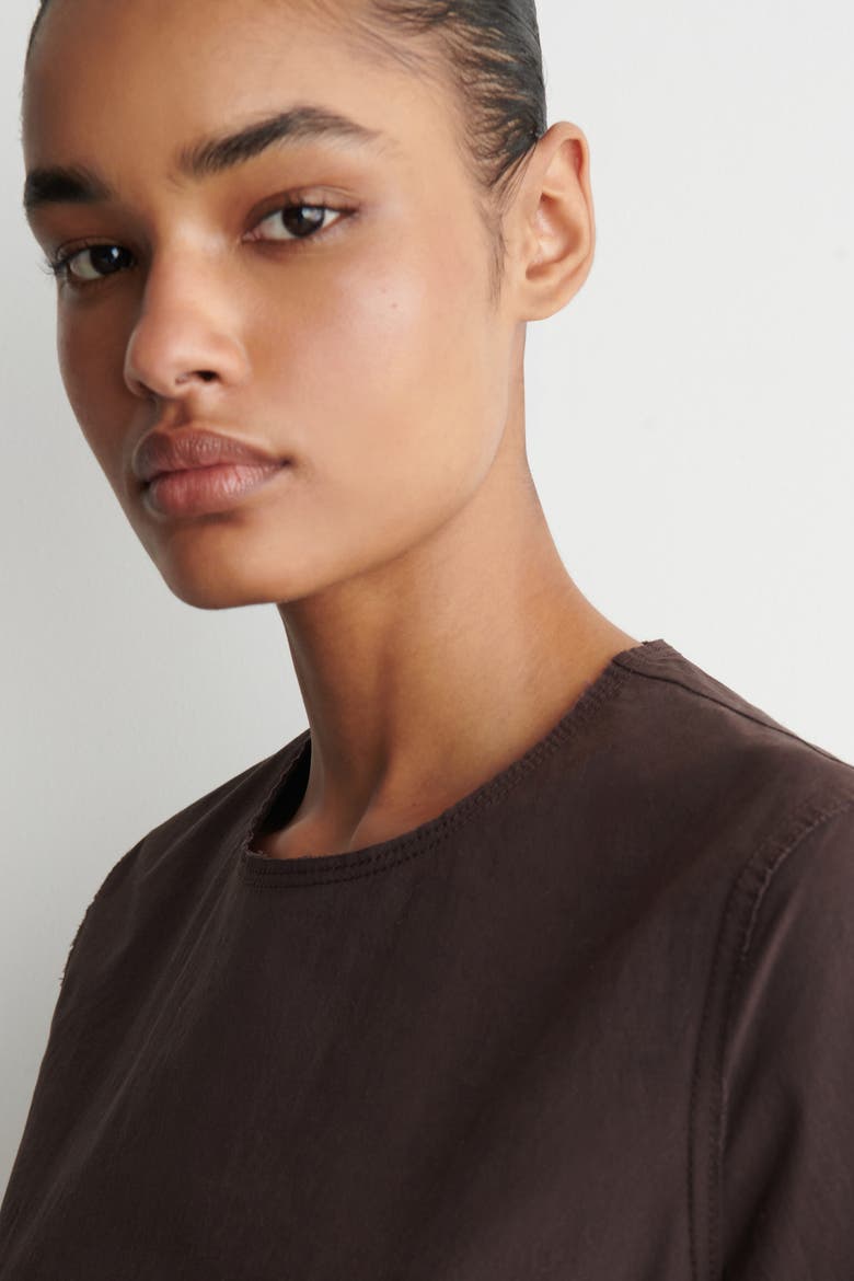 Raw-Cut Cotton Midi Dress, Alternate, color, BROWN