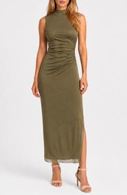 Jump Apparel Power Mesh Shirred Waist Maxi Dress