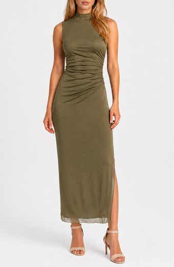 Power Mesh Shirred Waist Maxi Dress