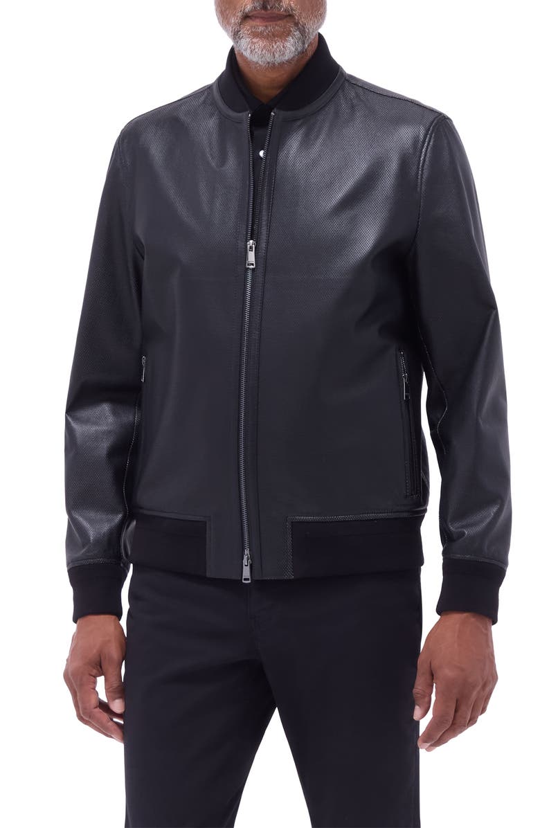 Bugatchi Leather Bomber Jacket, Main, color, 
