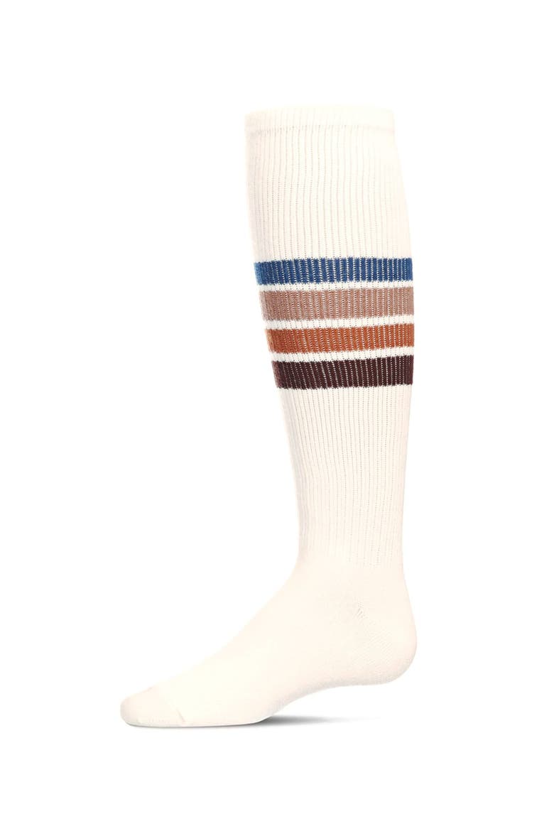 Retro Stripe Thin Ribbed Knee High Socks, Main, color, Winter White