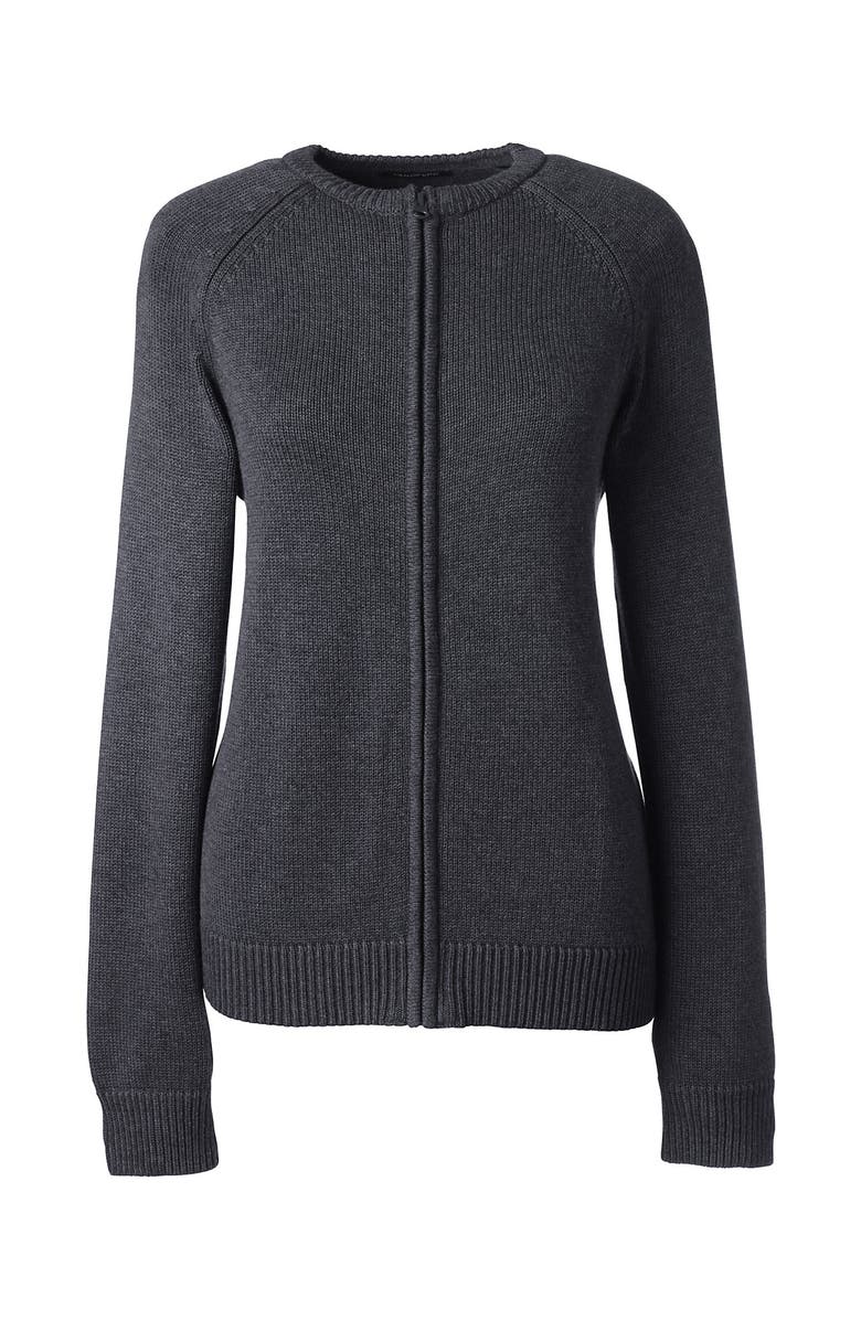 Lands' End School Uniform  Cotton Modal Zip-front Cardigan Sweater, Alternate, color, Coal Heather