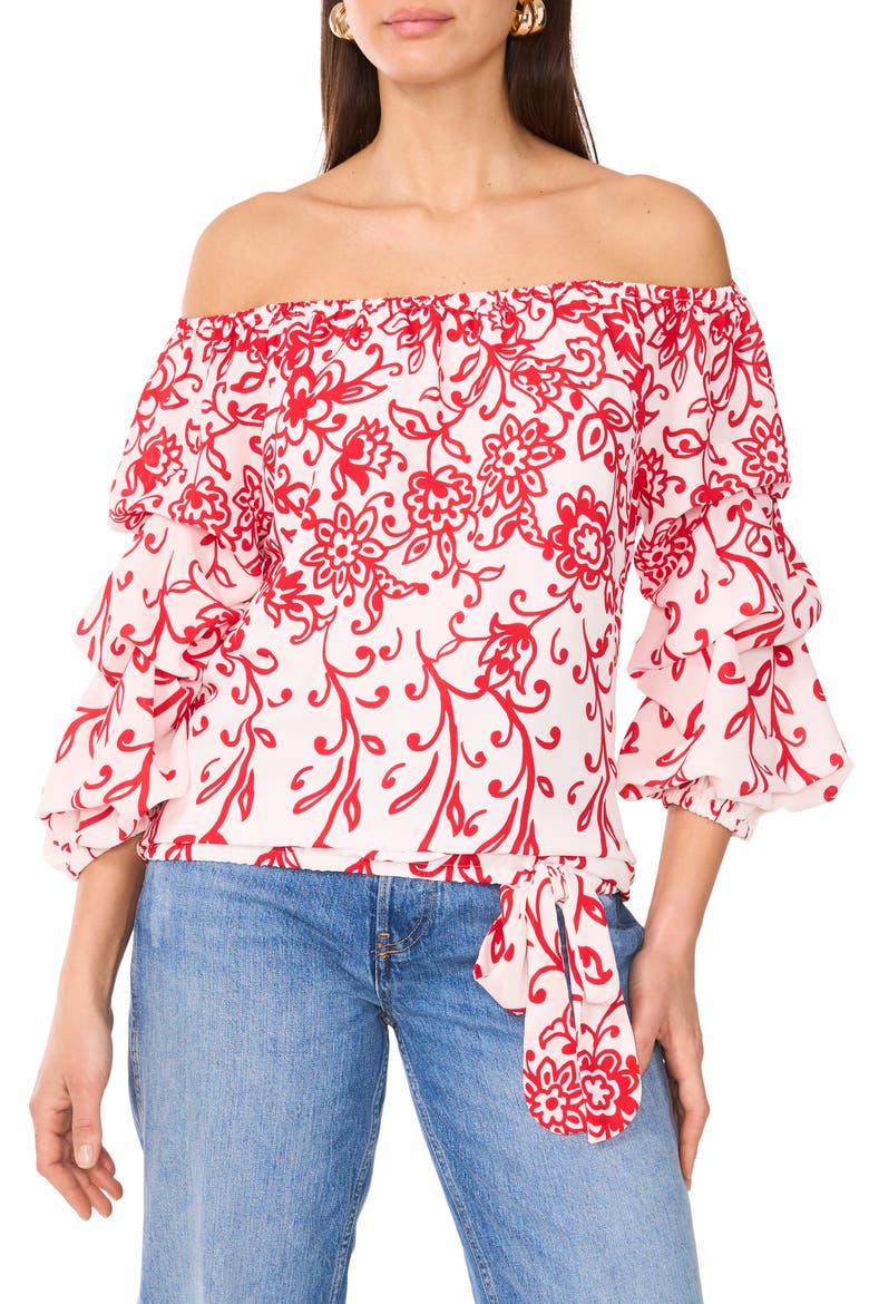 Off the Shoulder Balloon Sleeve Top, Main, color, ULTRA RED