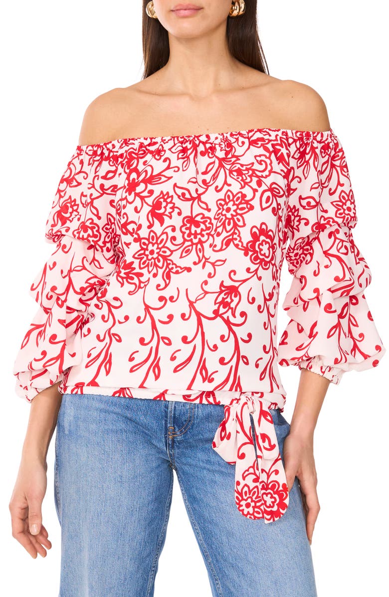 Vince Camuto Off the Shoulder Balloon Sleeve Top, Main, color, Ultra Red