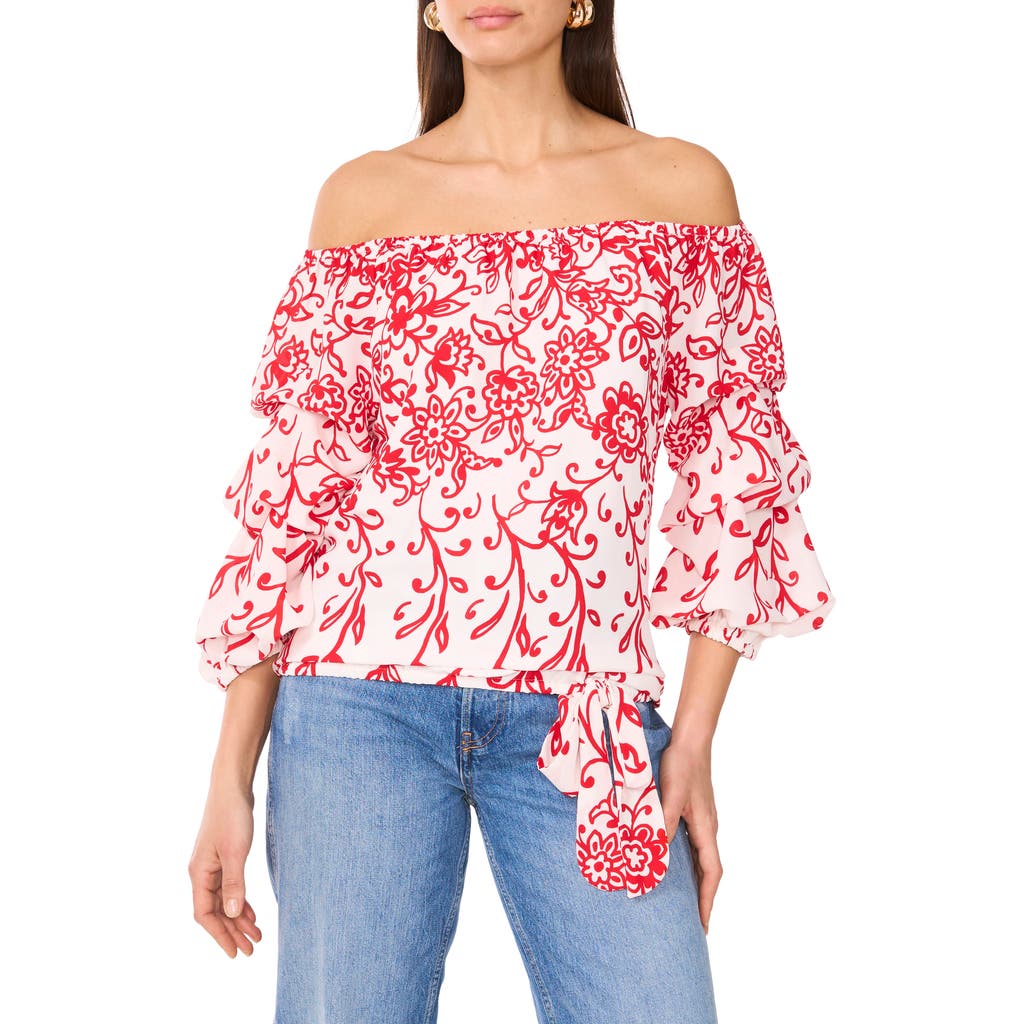 Vince Camuto Off The Shoulder Balloon Sleeve Top In Ultra Red