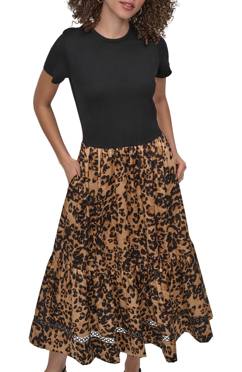 DKNY Mix Media A-Line Dress, Alternate, color, 