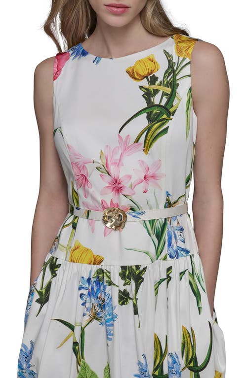 Shop Karl Lagerfeld Paris Floral Sleeveless Cotton Fit & Flare Midi Dress In Soft White Pink Sherbet Multi