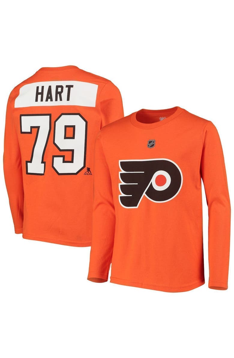 Outerstuff Youth Carter Hart Orange Philadelphia Flyers Authentic Stack Long Sleeve Name & Number T-Shirt, Main, color,