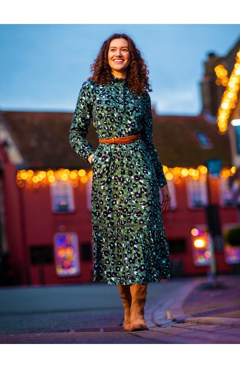 Brakeburn Luna Long Sleeve Button Midi Dress, Alternate, color, Green