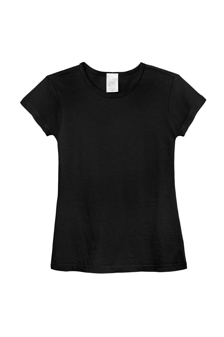 Girls 100% Organic Cotton Soft Jersey Cap Sleeve Crew Tee, Main, color, Black