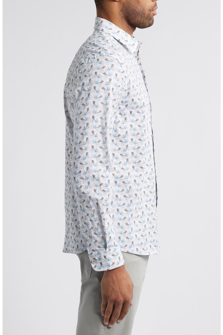 Bicycle Print Stretch Cotton Button-Up Shirt, Alternate, color, WHITE