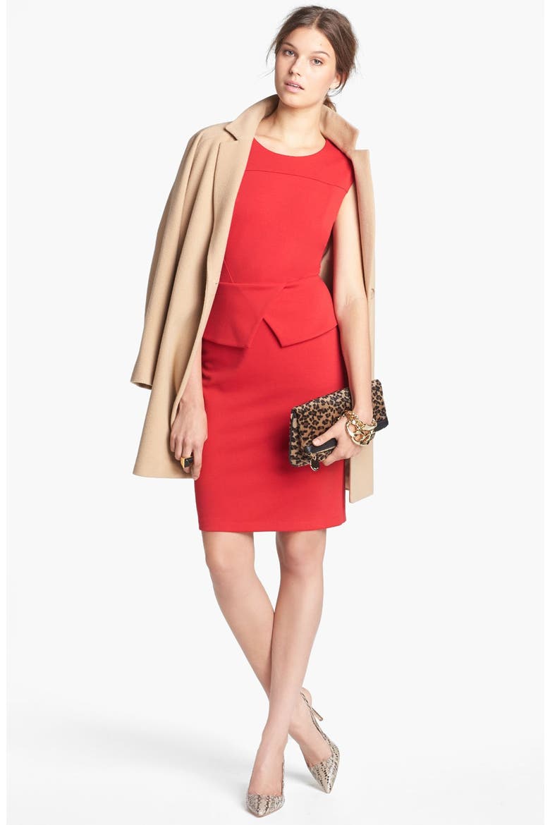 Cap Sleeve Peplum Sheath Dress, Alternate, color, RED