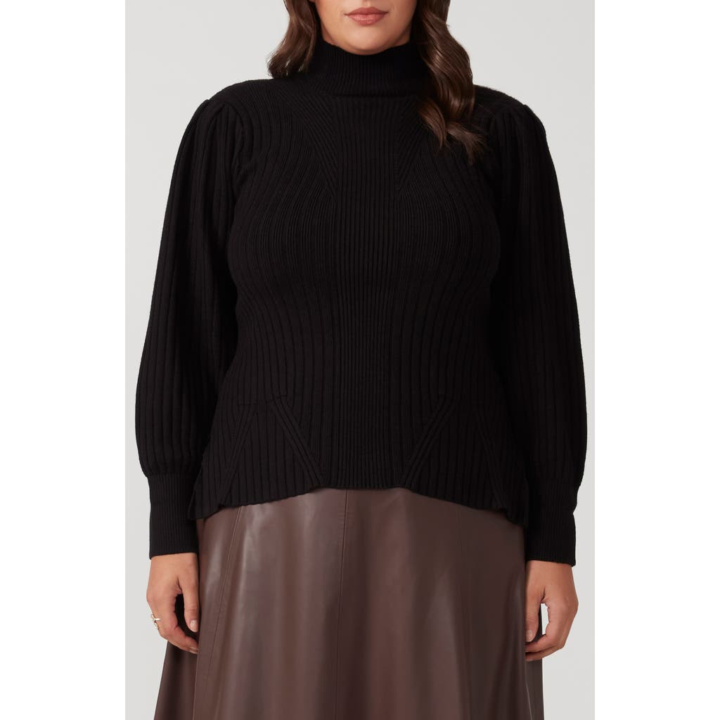 Estelle Rae Rib Mock Neck Sweater In Black
