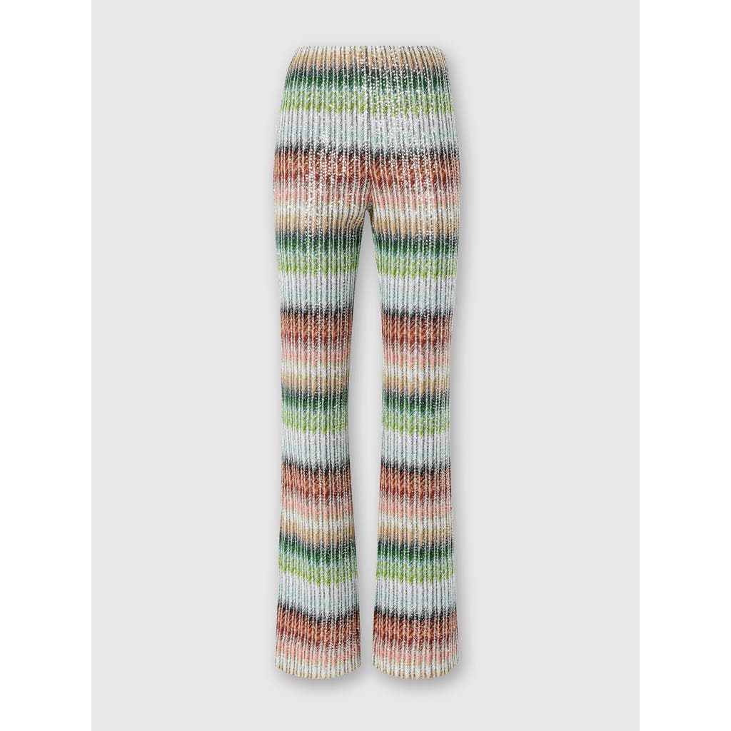 Missoni Flared Trousers In Gradient Zig Zag Knit With Sequins In Multicoloured