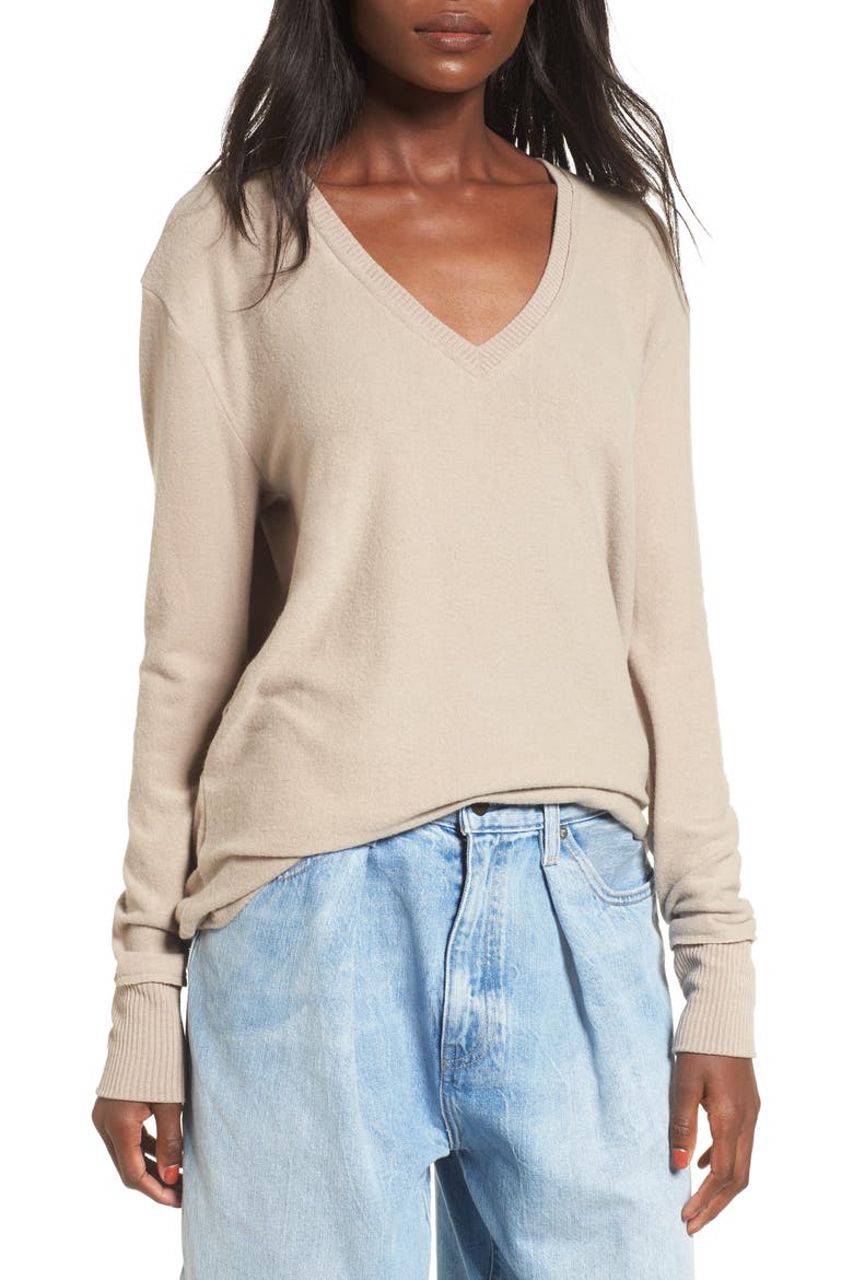 V-Neck Pullover, Main, color, TAN OXFORD