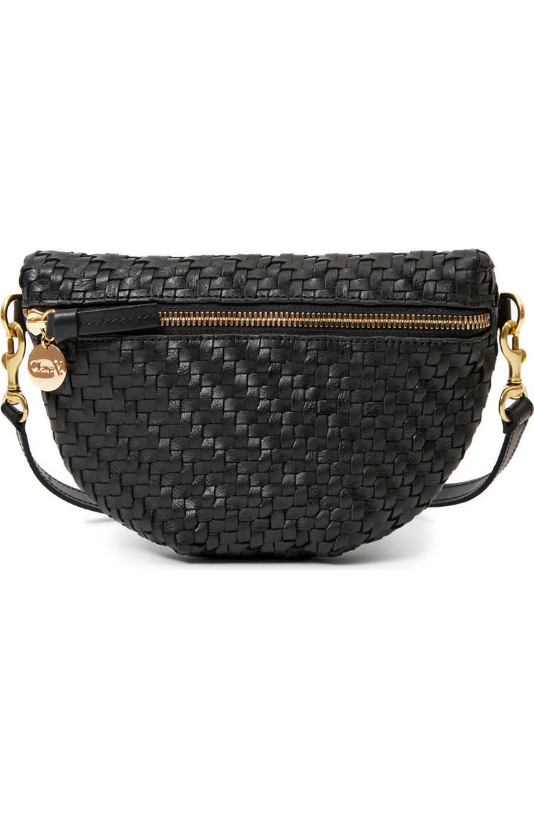 Clare V. Petite Woven Leather Belt Bag, Alternate, color, Black