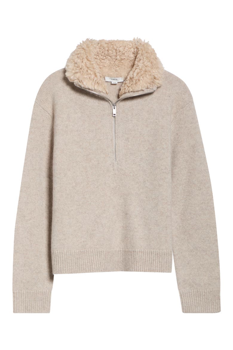 Faux Fur Collar Half Zip Sweater, Main, color, HEATHER RIDGELINE