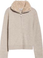 Vince Faux Fur Collar Half Zip Sweater