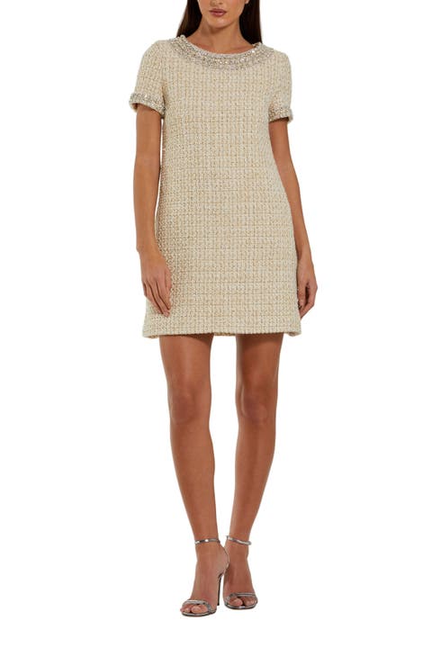 Women's Short Sleeve Boucle Mini Dress With Beading Detail