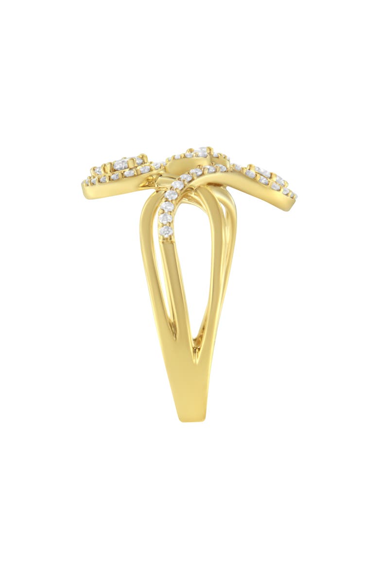 10K Yellow Gold 1/2 Cttw Diamond Layered Crossover Triple Leaf Bypass Ring, Alternate, color, Yellow Gold
