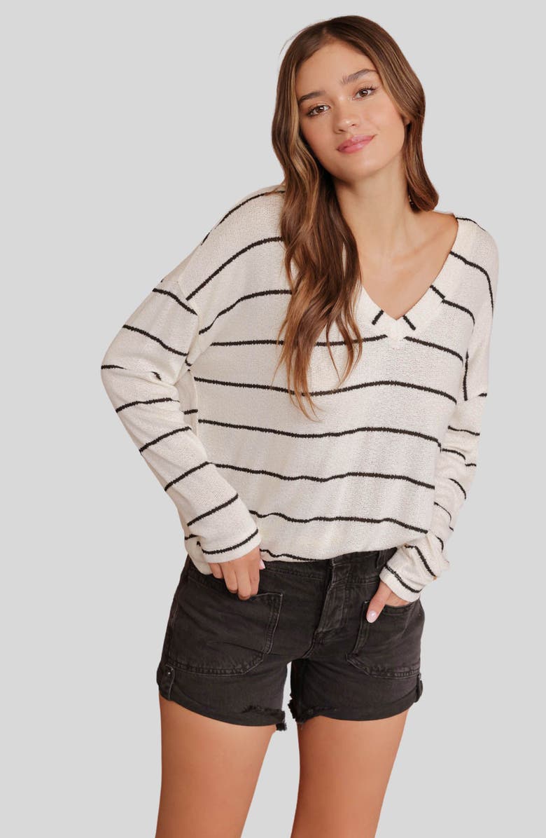 Blu Pepper Stripe V-Neck Knit Top, Alternate, color, Ivory