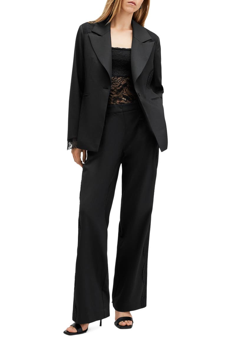 Lacey Lace Trim Flare Pants, Alternate, color, BLACK