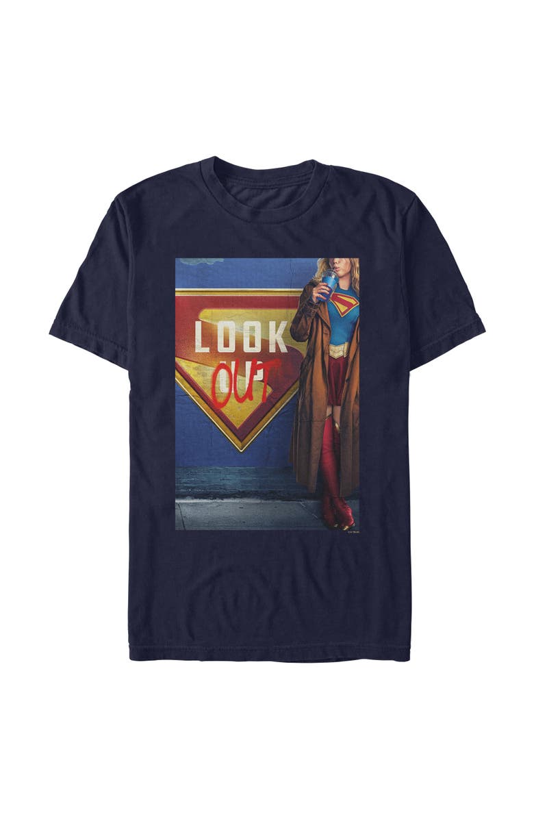 Supergirl Men's Supergirl Official Look Out Poster Graphic T-Shirt, Main, color, Navy Blue