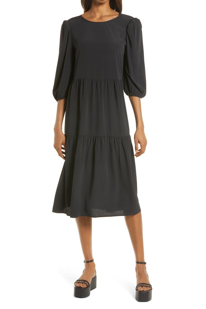 Tie Back Midi Dress, Main, color, BLACK