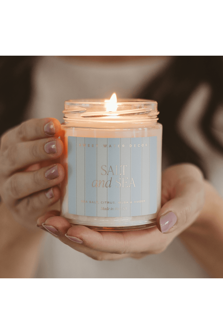 9oz Clear Jar Glass Candle - Patterned Label, Alternate, color, Salt & Sea