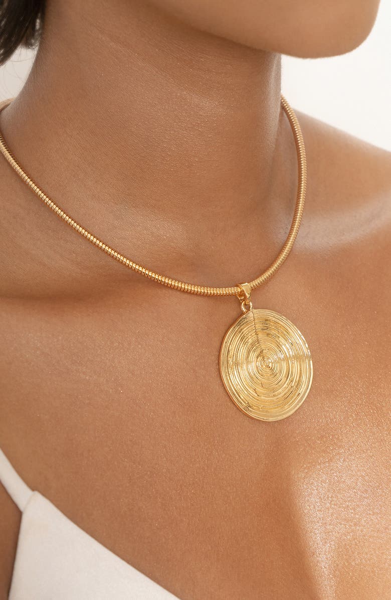 Ettika Disc Pendant Necklace, Alternate, color, Gold