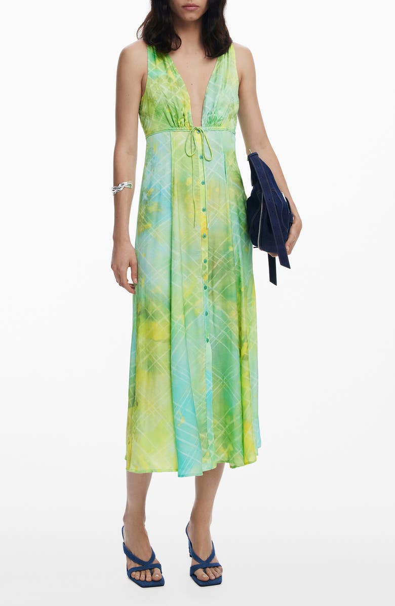 Desigual Sleeveless A-Line Midi Dress, Main, color, Light Green