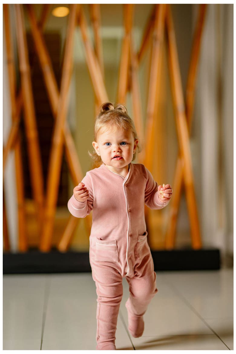 Girls Velour Footie, Alternate, color, Pink