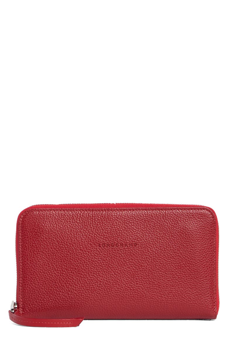 Leather Zip Wallet, Main, color, VERMILION