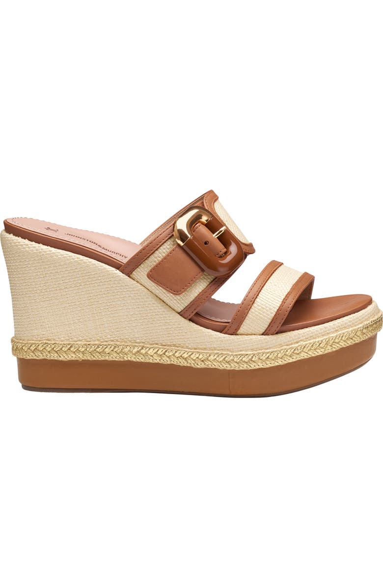 Johnston & Murphy Addison Buckle Platform Wedge Slide Sandal, Alternate, color, Natural Raffia