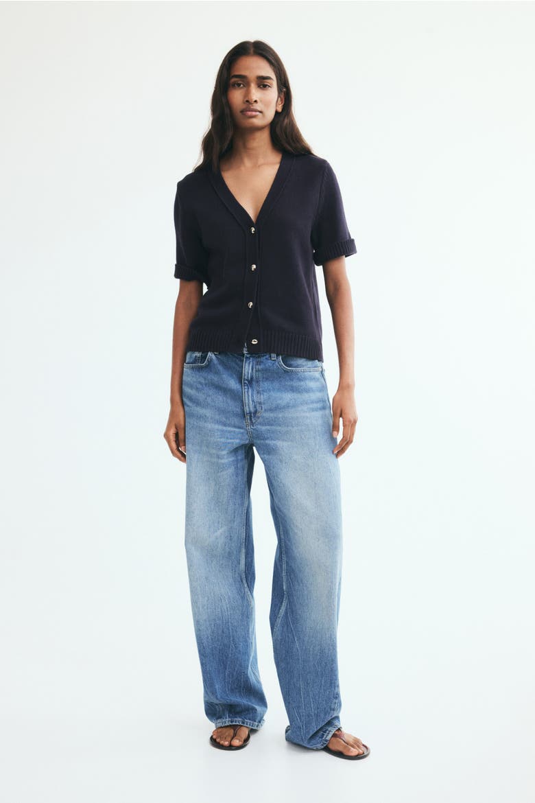 Short-Sleeved Cardigan, Alternate, color, Navy blue