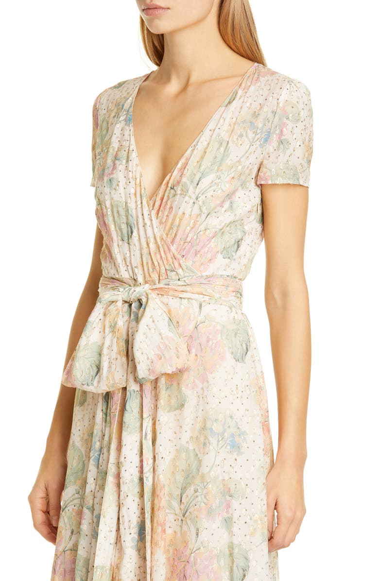 RED Valentino Floral Fil Coupé Faux Wrap Dress, Alternate, color, 
